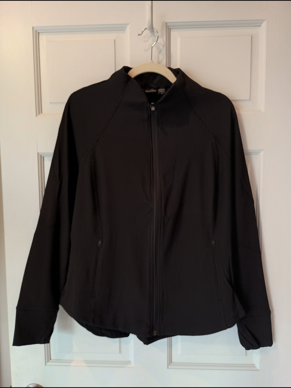 Athleta Black Ribbed Salutation Full-Zip Jacket